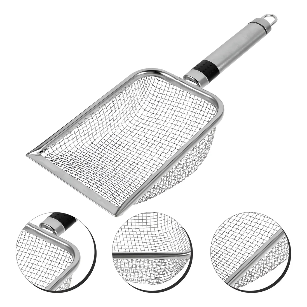 Pá Peneira de Areia Coletora Higiênica Pet Gato Cachorro Lagarto Aço Inox - Caixa de Areia