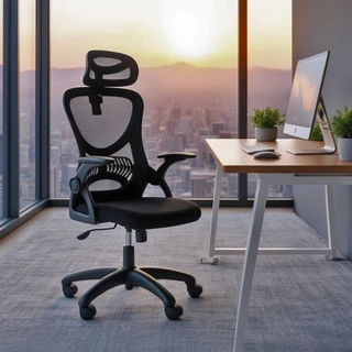 Cadeira de Escritório Ergonômica Giratória Office Presidente Columbus NR17 com Tela Mesh Preta / Cinza 120kg