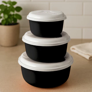 Kit 3 Potes Redondos Plástico P M G Com Tampa Branca Armário Cozinha Livre BPA