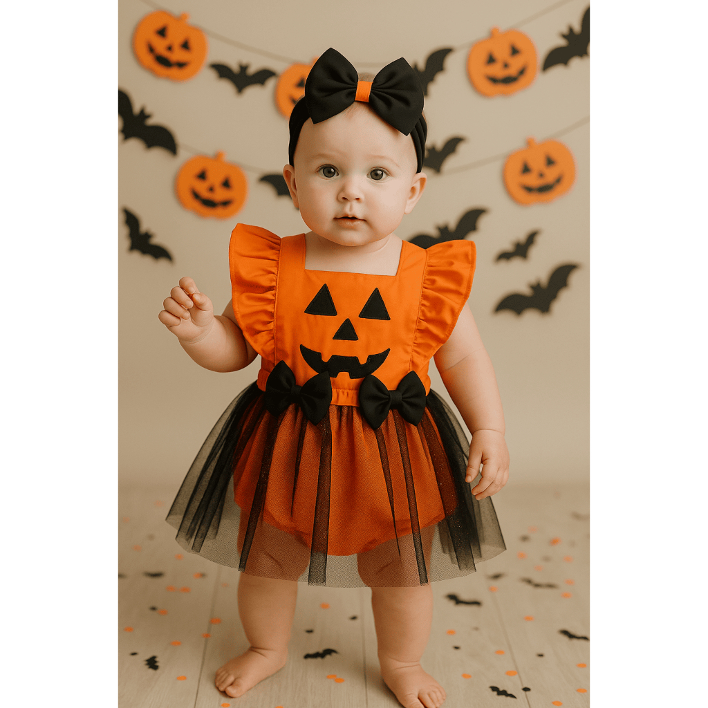 Jardineira Romper Halloween Bruxa Abobora Tule Ensaio Mesversário