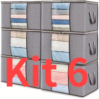 Kit 6 Pecas Caixas Organizadoras de Roupas Calçados Cobertas TNT Com Tampa Ecológico Anti-Poeira Multiuso OG-122-ND em Oferta na Shopee