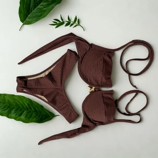 Biquíni Meia Taça Retro com bojo , calcinha asa delta com fivela estrela em Oferta na Shopee