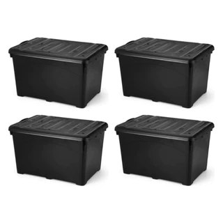 Kit 04 Caixa Organizadora HeavyBox 95 Litros Com Rodas e Travas na Tampa - Promoção