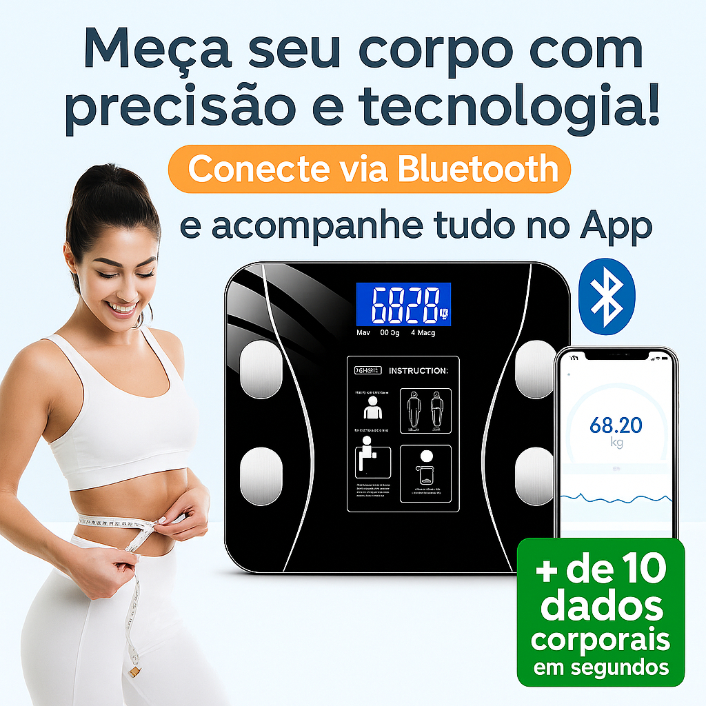 Balança Digital Bioimpedância Corporal Bluetooth Profissional 180kg com ...