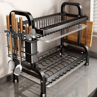 Escorredor Organizador de Cozinha Multifuncional – Escorredor de Louça Duplo com Bandeja Coletora