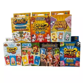 kit Jogos de Cartas. Cadê, Rouba Monte, Mico + Memória, Sherlock, Quem Dá Mais, Quem È Quem, Quem So