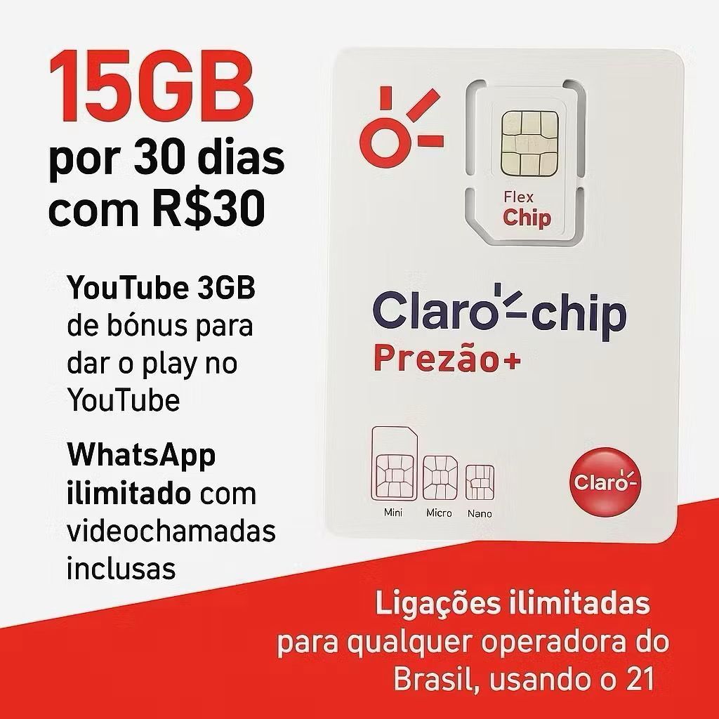 Chip Claro Para Celular Com Promoção Prezão+ COM RECARGA - KIT com 25 ...