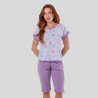 Pijama Feminino Curto Pescador Florido Linha Noite Verão em Oferta na Shopee
