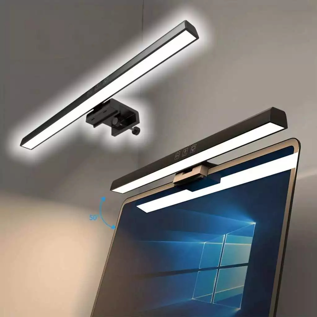 Luz de monitor 50cm para computador desktop PC LED 3 cores preta iluminação ajustável