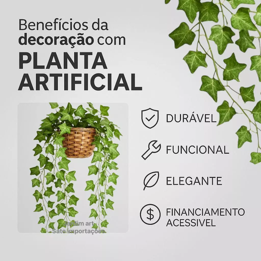 Arranjo c/ 3 Trepadeira Folha de HERA + Vaso Trançado Marrom - Imagem 4