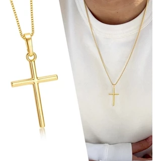 Corrente + Pingente Cruz Palito Banhados a ouro 18k Cordão Masculina Crucifixo em Oferta na Shopee