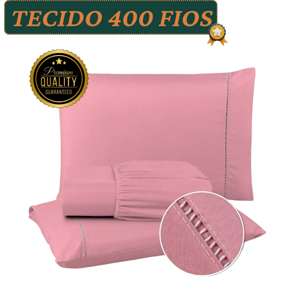 Jogo de Lençol 03 Peças 400 Fios Cama Casal Queen Micropercal Ponto ...