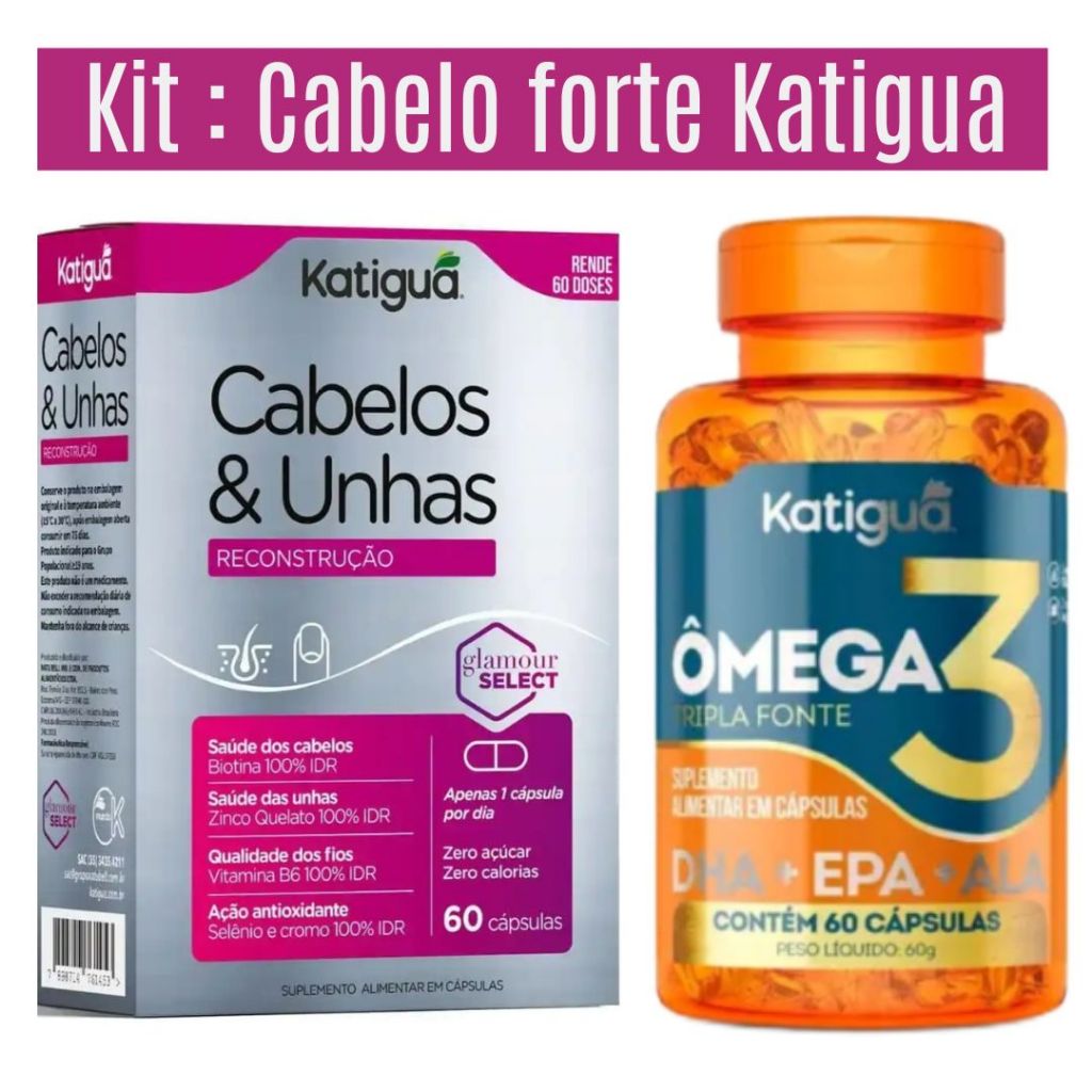 Kit Suplemento Cabelos e Unhas + Ômega 3 Katiguá - ENVIO RÁPIDO ...