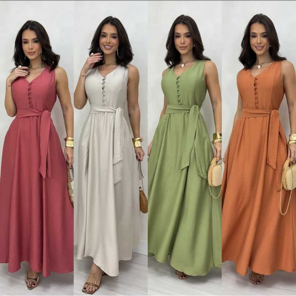 vestido regata com botões perolados com bolso e laço