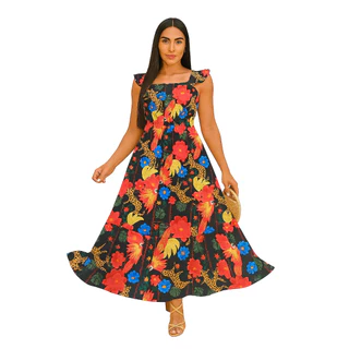 Vestido Longo estampado preto Lastex Feminino Soltinho Moda  Casual Elegante Evangélica Festa em Oferta na Shopee