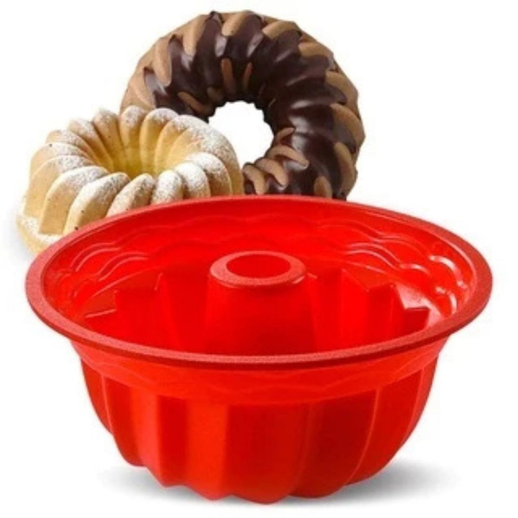 Forma De Silicone 24cmX10cm Redonda Bolo Pudim Torta Grande 