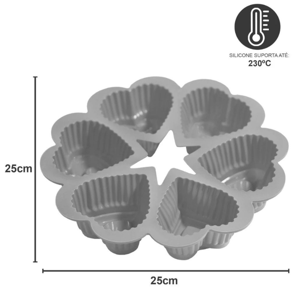Forma De Silicone Coração 25cmX5cm CupCake Bolo Pudim Torta 