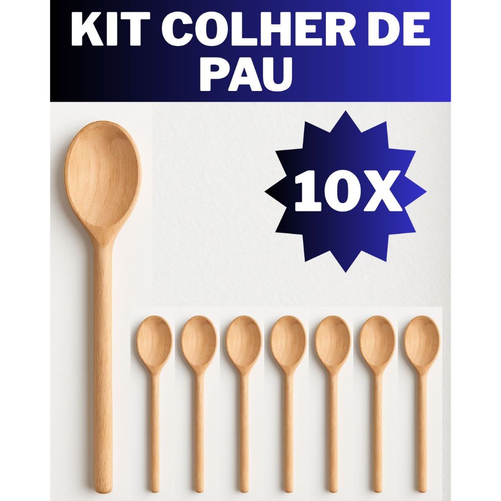 Kit 10 Unidades Colher de Pau / Madeira 30 cm SIMPLES, PRÁTICA e ...