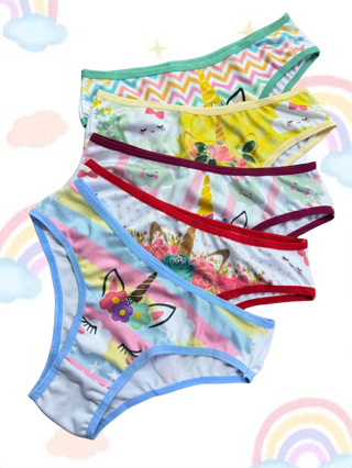 Calcinha Infantil Kit 5 Un Unicornio Bebê Menina 3 a 6 anos Algodão ...