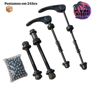 Par de Eixo vazado com blocante para bicicleta aro 26/29 dianteiro e traseiro completo. somente cubo de esfera