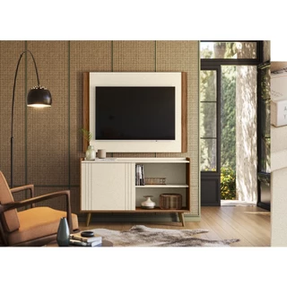 Painel com Bancada para TV até 60” – Design Moderno em Madeira Off White com Ripado Decorativo em Oferta na Shopee