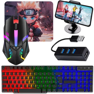 Kit Gamer Celular com Teclado RGB, Mouse, Tripé e Hub | Tipo C ou V8 em Oferta na Shopee