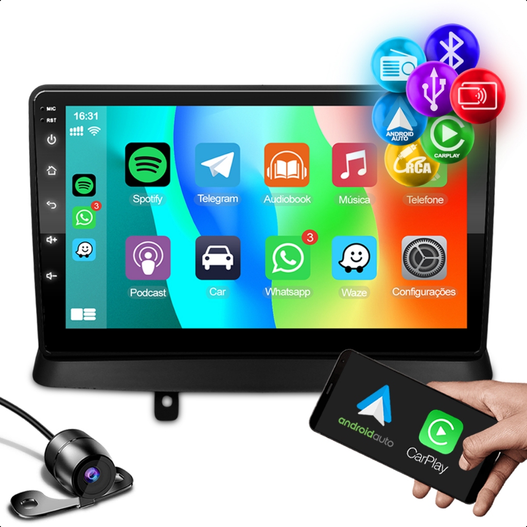 Kit Multimidia Universal Carplay Android Auto 9 Polegadas + Moldura ...