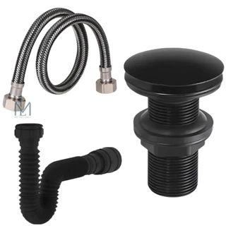 Kit Banheiro Engate Flexível 40cm+ Valvula Ralo Click 7/8+ Sifão 72cm Preto
