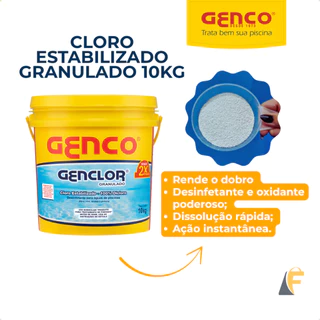 Genclor Balde Cloro 10kg Granulado Estabilizado Genco Piscina Teor Cloro Ativo 56% Rende Mais + Brinde em Oferta na Shopee