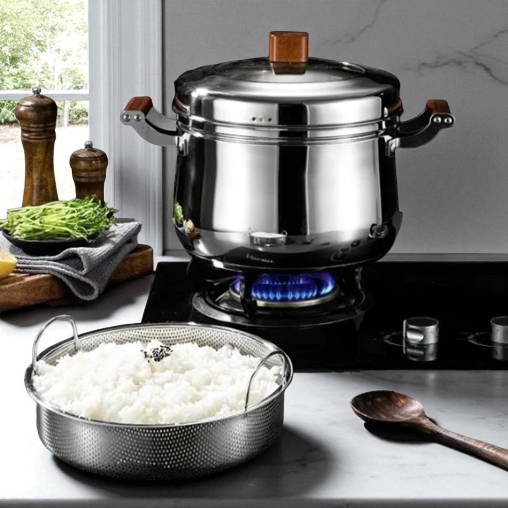 Panela a Vapor de Inox com Tampa de Vidro e Cesto de Cozimento Cozinha ...