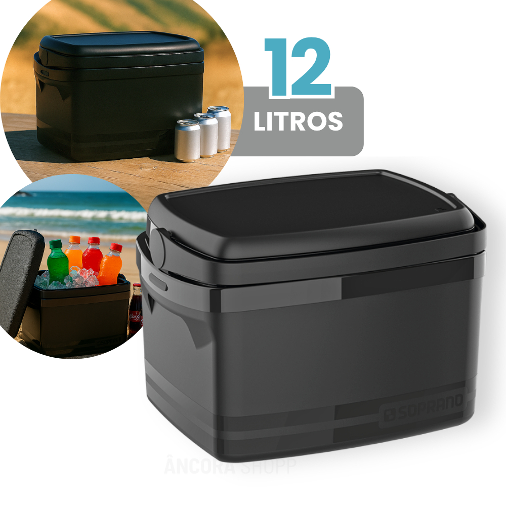 Caixa Térmica Cooler Porta Latas e Garrafa 12 Litros com Alça Preto ...