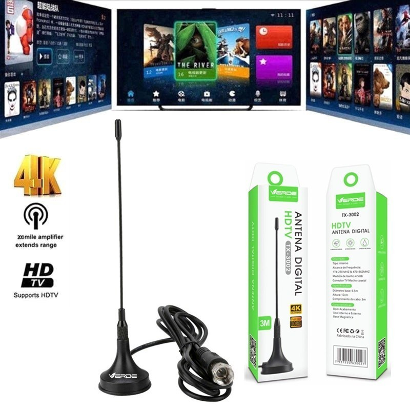 Antena Digital Interna e Externa Full Hdtv Uhf 4K Cabo de 3 Metros Para ...