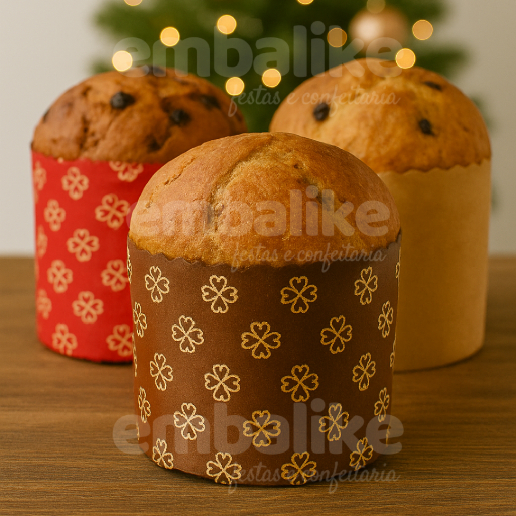 20un Forma Assadeira Mini Panetone 100g 7x6cm Kraft - Natal 