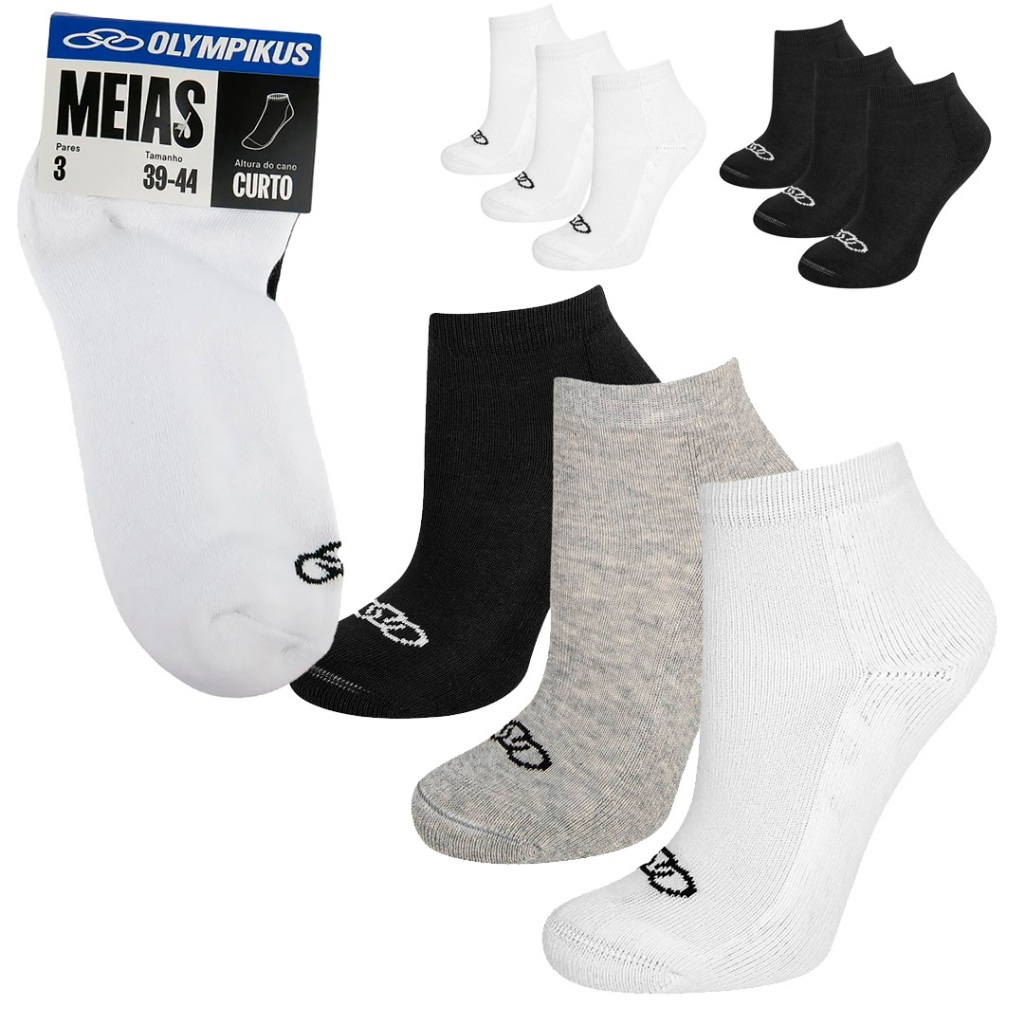 Meia Olympikus Cano Curto Kit Com 3 Pares Unissex 81919/81920 | Shopee ...