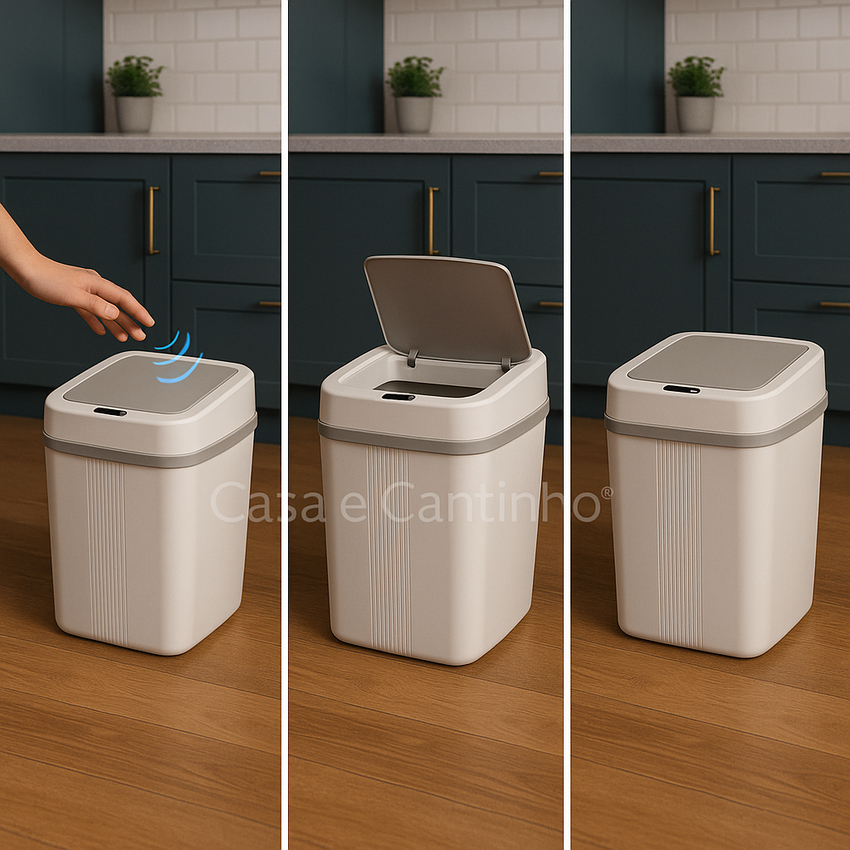 Lixeira Inteligente 12L Sensor Infravermelho Abre e Fecha Sem Toque Cozinha Banheiro Multiuso