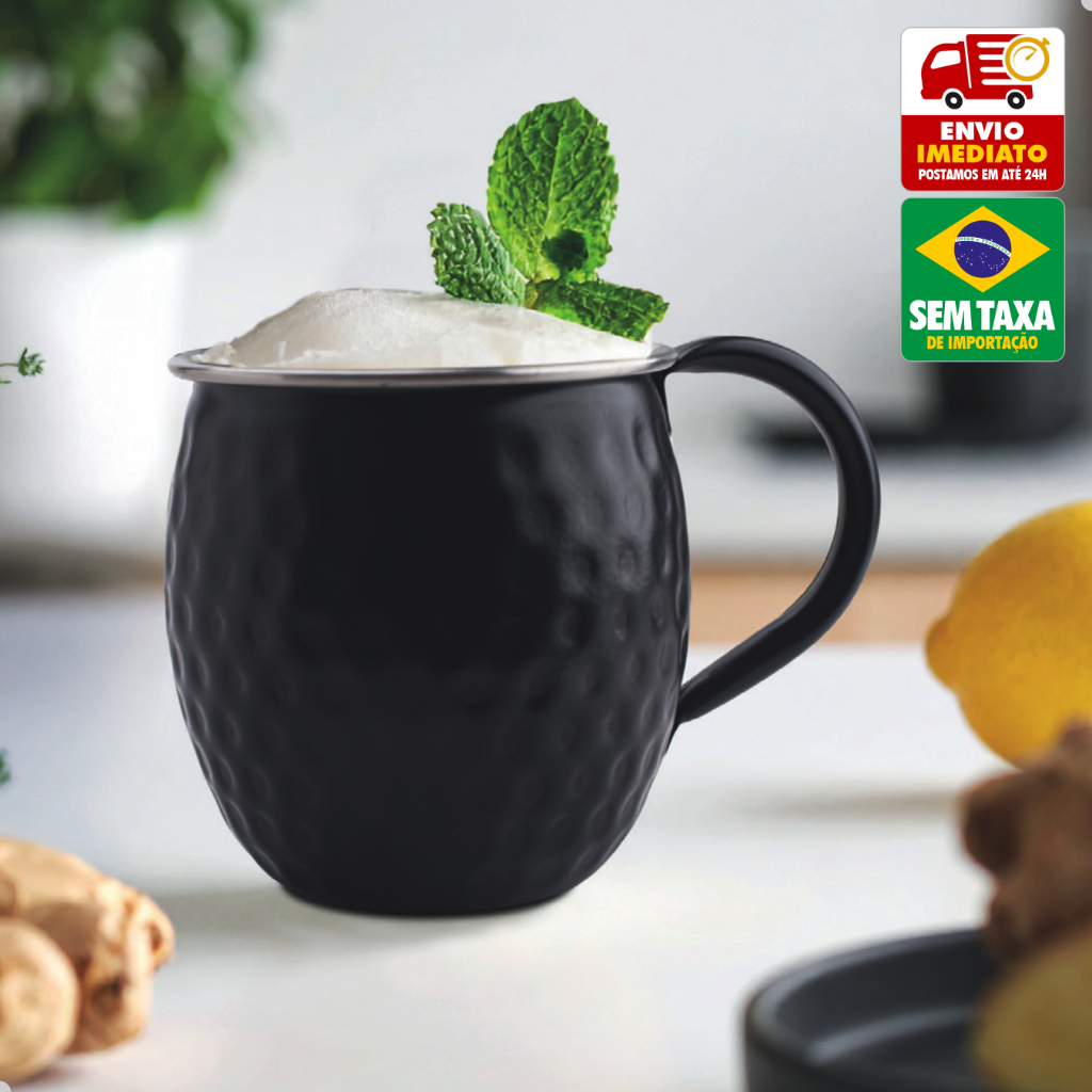 Caneca Inox Moscow Mule Martelada ou Lisa 60ml 420ml 580ml Dourada