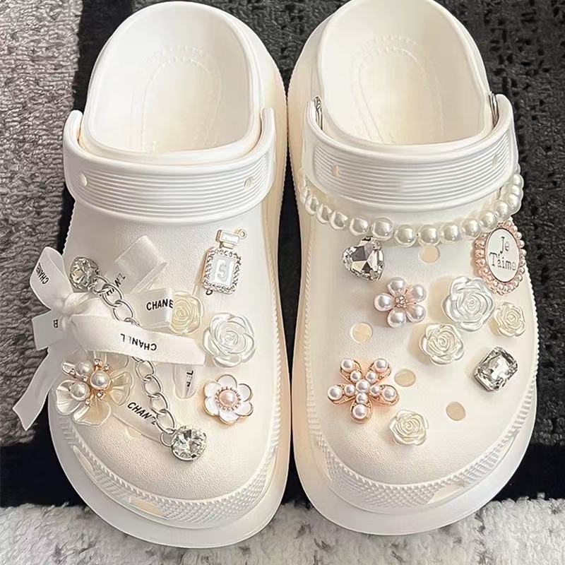 Pino De Charme Croc Para Decoração De Sapato De Urso De Pérola De Corrente Dupla Acessórios De Sapatos Bonitos .