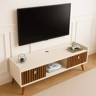 Rack Bancada Home Vegas Life com Pés Anti Mofo 2 Portas Basculante Sala Decorar