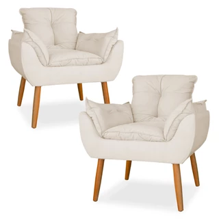 Kit com 2 poltrona opala pes palito suede bege