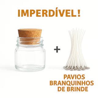 150 Potes P/ Vela Aromáticas com Tampa de Rolha Charmoso + 150 Pavios 10cm