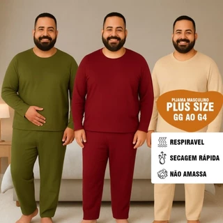 Pijama Masculino Plus Size de Inverno Malha – Manga Longa e Calça Comprida De Frio