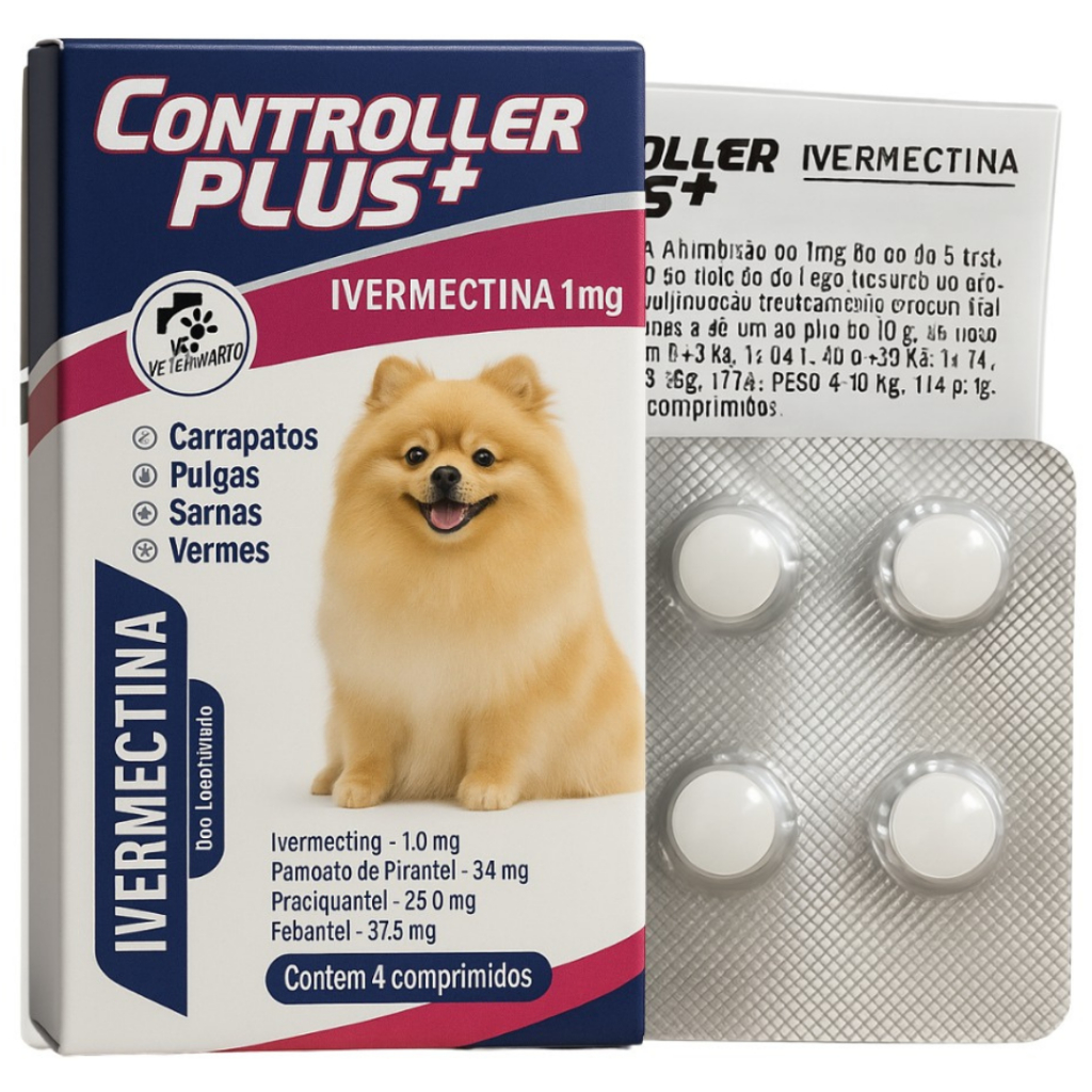 Controller Plus Anti Pulgas, Carrapatos, Vermes E Sarnas 4 Comprimidos ...