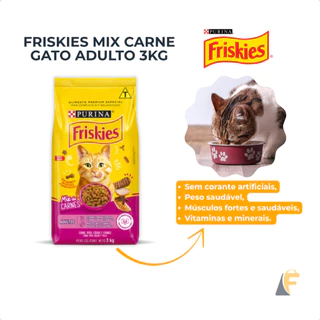 Ração Friskies Gatos 3kg Sabor Mix de Carne Sem Corantes Purina em Oferta na Shopee