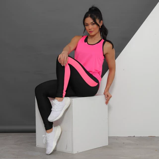 kit 3 peças Conjunto Fitness Feminino Roupa Academia Calça Legging Top Cropped e Regata