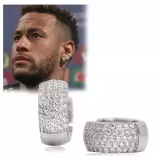 Brinco argola prata cravejada Neymar zircônia masculino par de brincos em Oferta na Shopee