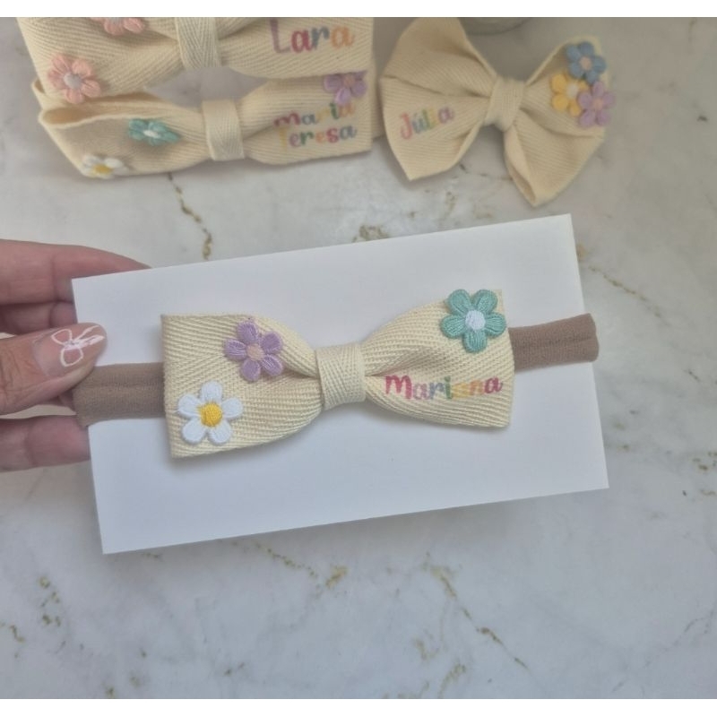 Tiara Personalizada em algodão Cru, Arco com nome, arquinho Tiara