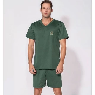 Pijama Masculino Conjunto Short e Camisa Verde Estampado Liso  Confortável Casual Homem Pai Marido em Oferta na Shopee