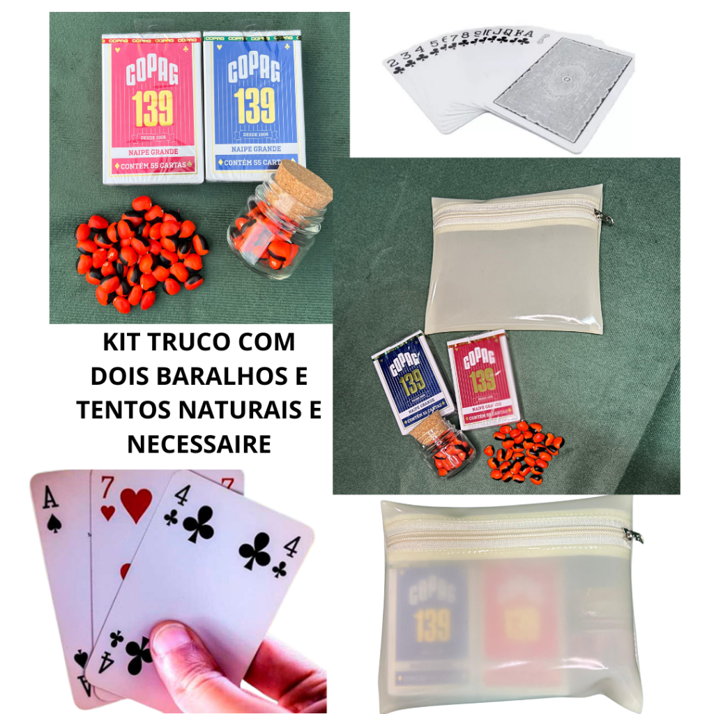 KIT TRUCO COMPLETO DOIS BARALHOS 139 TENTOS NATURAIS COM PORTA TENTOS ...