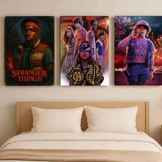 Kit 3 Quadros Stranger Things MDF 20x28cm | Decoração de Parede | Série Netflix Geek Nerd