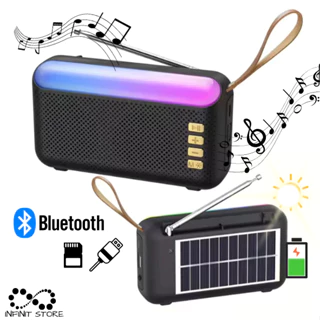Rádio FM Bluetooth Caixa De Som Portátil RGB 8W Com Recarga Solar & Cabo USB BK-611 Com Antena em Oferta na Shopee